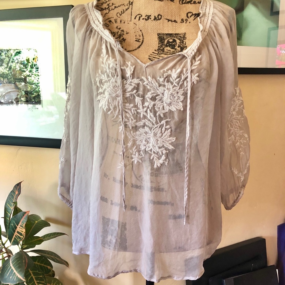 Lavender silk embroidered top